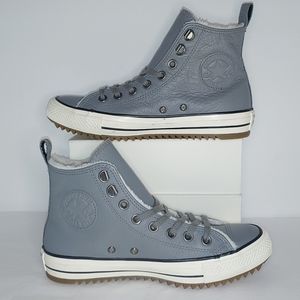 Grey leather hi top converse hiking boots
